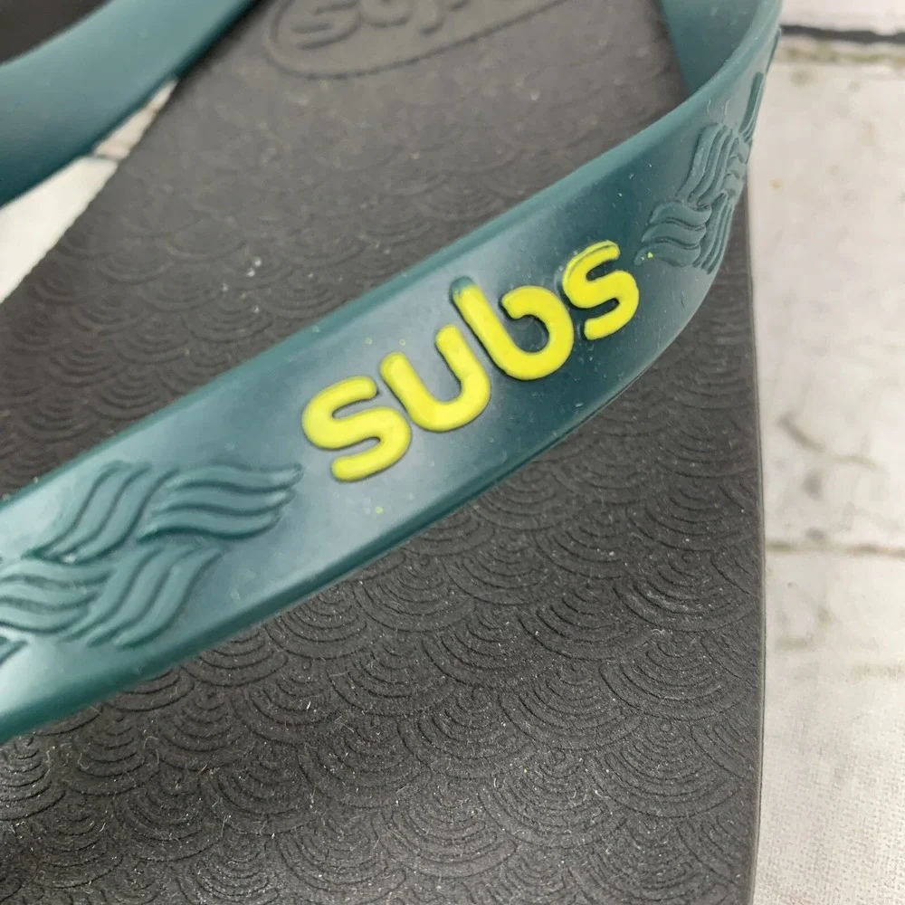 SUBS Flip Flops Sandals [US 12‎ EUR 45/46] Black Green Wave Pattern
